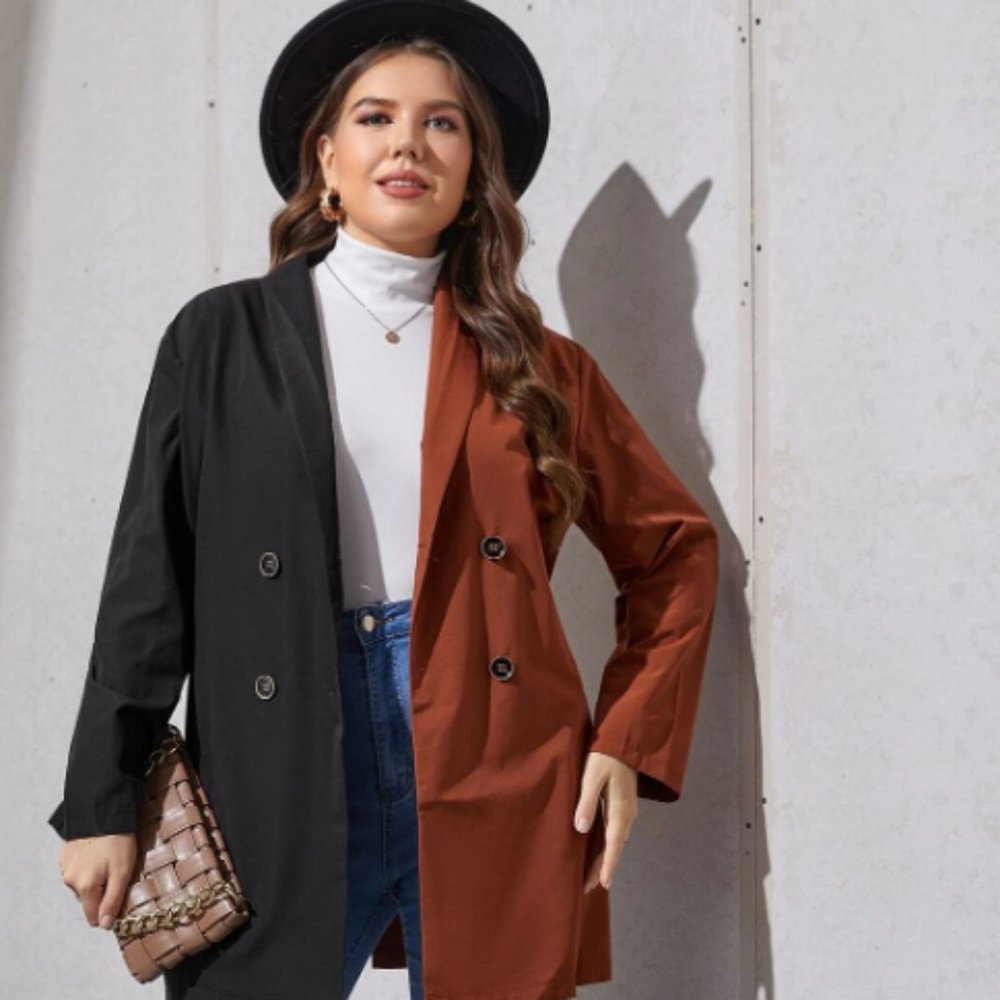 RARE (Size 12/0XL)  Plus Two Tone Shawl Collar Double Button Blazer